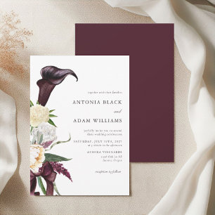 Invitation Aquarelle Deep Cherry Plum Mariage Floral