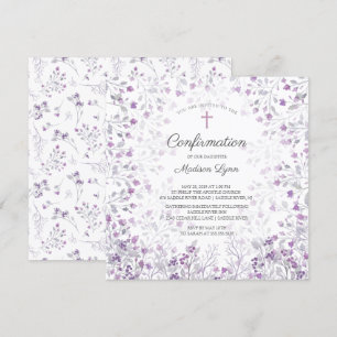 Invitation Aquarelle Delicate Fleurs violettes Confirmation