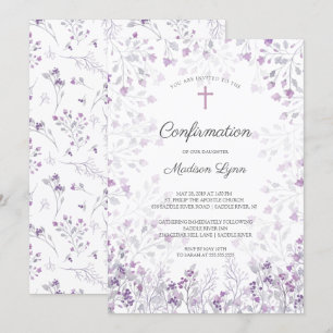 Invitation Aquarelle Delicate Fleurs violettes Confirmation