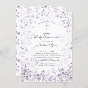 Invitation Aquarelle Délicate Fleurs violettes Première commu