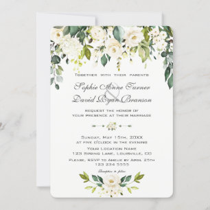 Invitation Aquarelle Delicé Blanc Floral Mariage