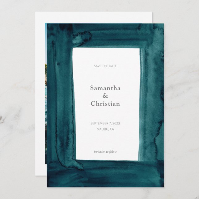 Invitation Aquarelle d'émeraude unique Photo Enregistrer la d (Devant / Derrière)