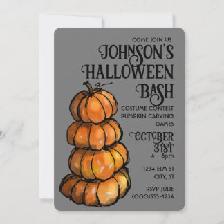 Invitation aquarelle d'empilement de citrouilles