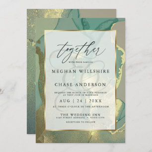 Invitation Aquarelle d'encre d'alcool verte Gold et Smokey