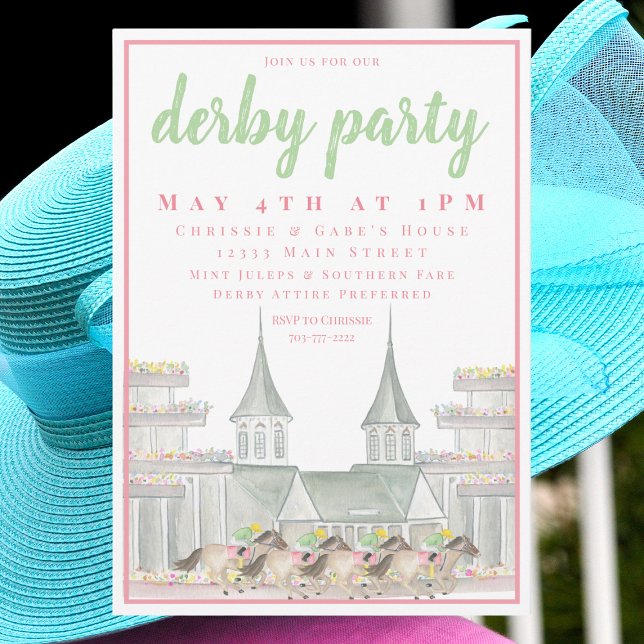 Invitation Aquarelle Derby Circuit Iconique Course de Chevaux (Créateur téléchargé)