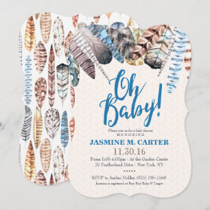 Invitation Aquarelle des plumes de la tribu Boho   Baby showe