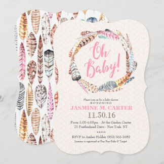 Invitation Aquarelle des plumes tribales de Boho| Baby shower