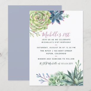 Invitation Aquarelle Désert Cactus Succulents 21e anniversair