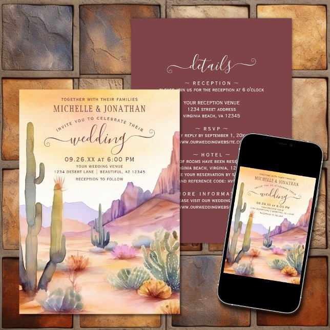 Invitation Aquarelle désert et Cactus tous en un seul Mariage (Watercolor Desert and Cactus All in One Wedding Invitation)