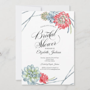 Invitation Aquarelle Désert Rouge Succulentes Baby Shower de