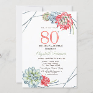 Invitation Aquarelle Desert Rouge Succulents 80e anniversaire