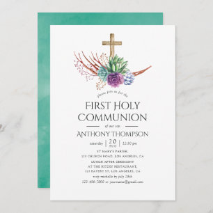 Invitation Aquarelle Désert Succulent Première Communion Sain