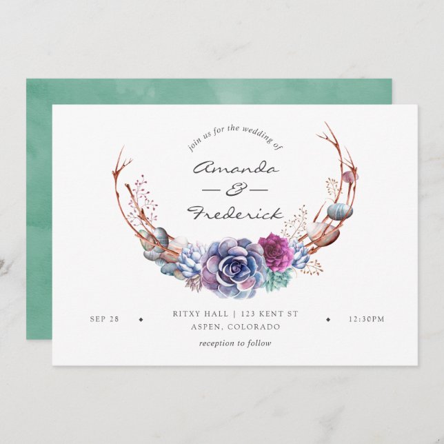 Invitation Aquarelle Desert Succulents Mariage (Devant / Derrière)