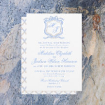 Aquarelle Designer Blue Monogram Crest Mariage