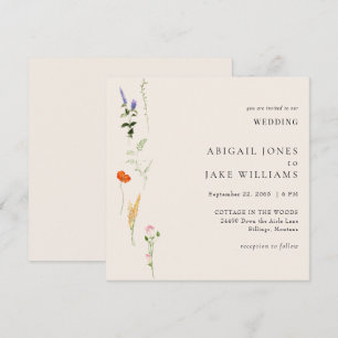 Invitation Aquarelle d'été Floral Carré Mariage
