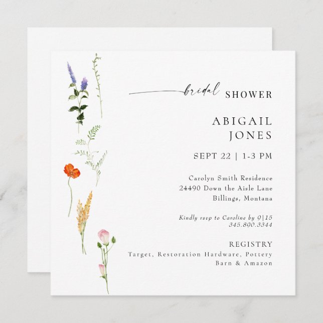 Invitation Aquarelle d'été Floral Fête des mariées blanche (Devant / Derrière)