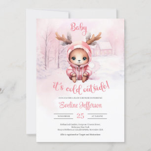 Invitation Aquarelle d'hiver fille cerf rose