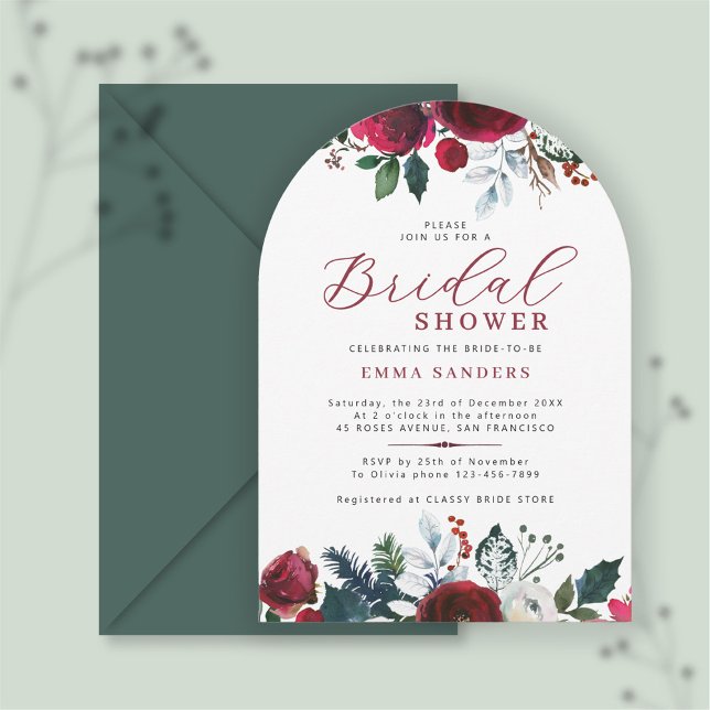 Invitation Aquarelle d'hiver fleurie élégante douche nuptiale (Créateur téléchargé)