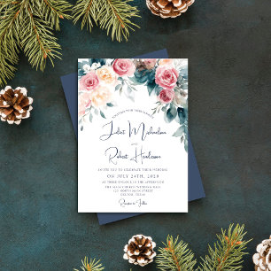 Invitation Aquarelle d'hiver rose bleu jaune Mariage Floral