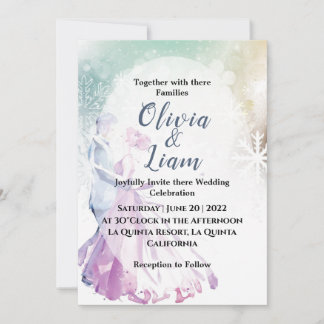 Invitation Aquarelle d'hiver Snowflakes & Couple Mariage