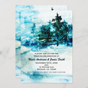 Invitation Aquarelle d'hiver Snowy Forest Pine Trees Mariage