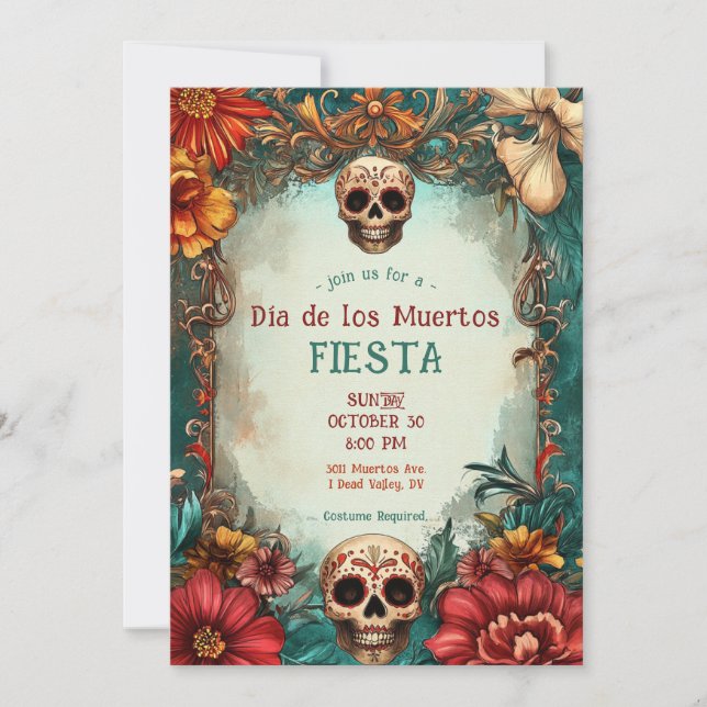 Invitation 💀 🎉 Aquarelle Día de Muertos (Devant)