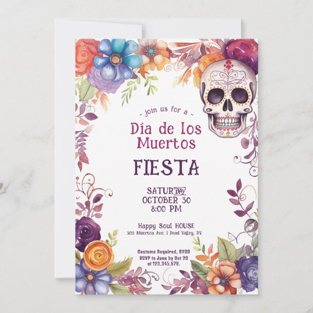 Invitation 💀 🎉 Aquarelle Día de Muertos (Devant)