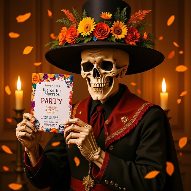Invitation 💀 🎉 Aquarelle Día de Muertos ( Watercolor Día de Muertos Party Invitation)