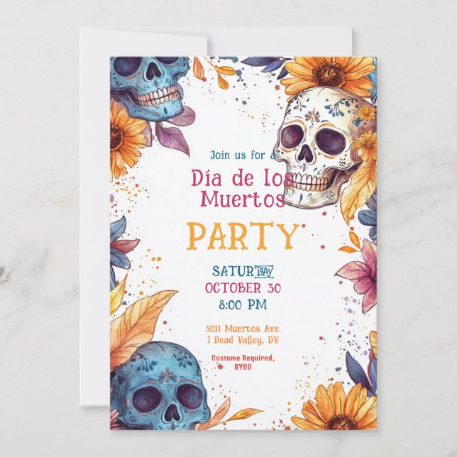 Invitation 💀 Aquarelle Día de Muertos (Devant)