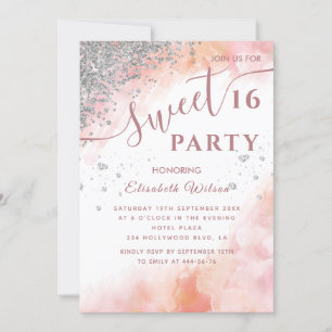 Invitation Aquarelle diamant bleu luxe rose or doux 16
