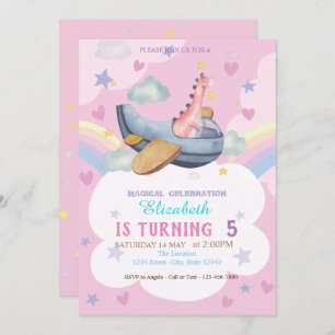 Invitation Aquarelle Dino Avion Arc-en-ciel Anniversaire