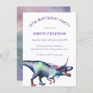 Invitation Aquarelle Dinocorn   Unicorn Dinosaur Anniversaire