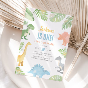 Invitation Aquarelle Dinosaur 1er anniversaire