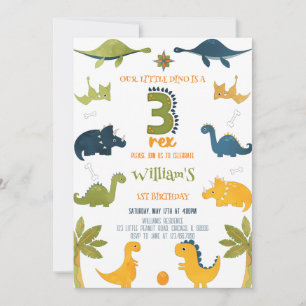 Invitation Aquarelle Dinosaure Trois Rex 3e anniversaire
