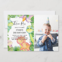 Aquarelle Dinosaure Trois Rex 3e Anniversaire Phot