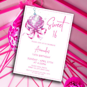 Invitation Aquarelle Disco Rose Coquette Sweet 16 Anniversair