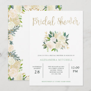 Invitation Aquarelle d'ivoire florale avec or Fête des mari