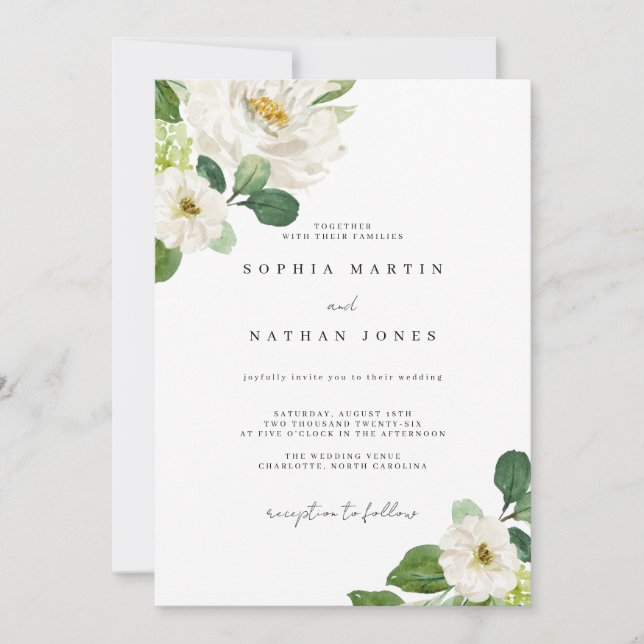 Invitation Aquarelle d'ivoire florale Mariage de verdure (Devant)