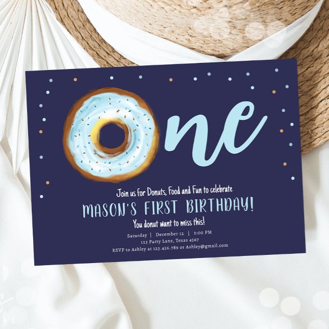 Invitation Aquarelle Donut Sweet One Boy Premier anniversaire (Créateur téléchargé)