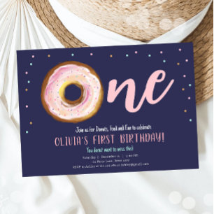 Invitation Aquarelle Donut Sweet One Girl First Birthday Inv