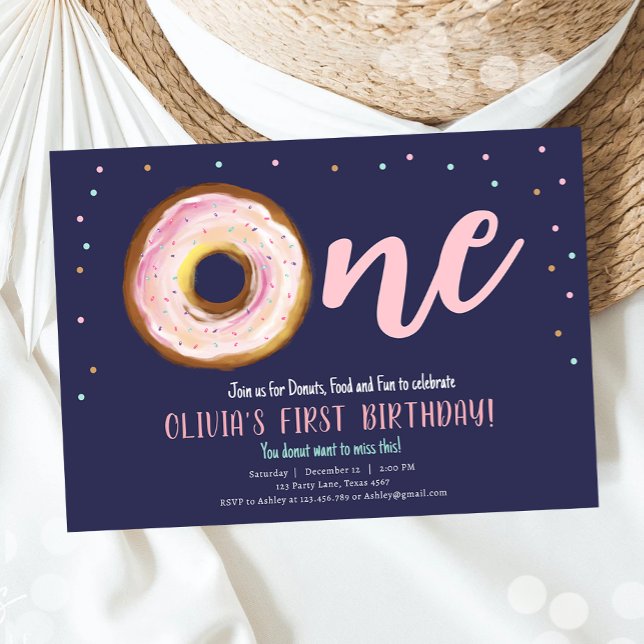 Invitation Aquarelle Donut Sweet One Girl First Birthday Inv (Créateur téléchargé)