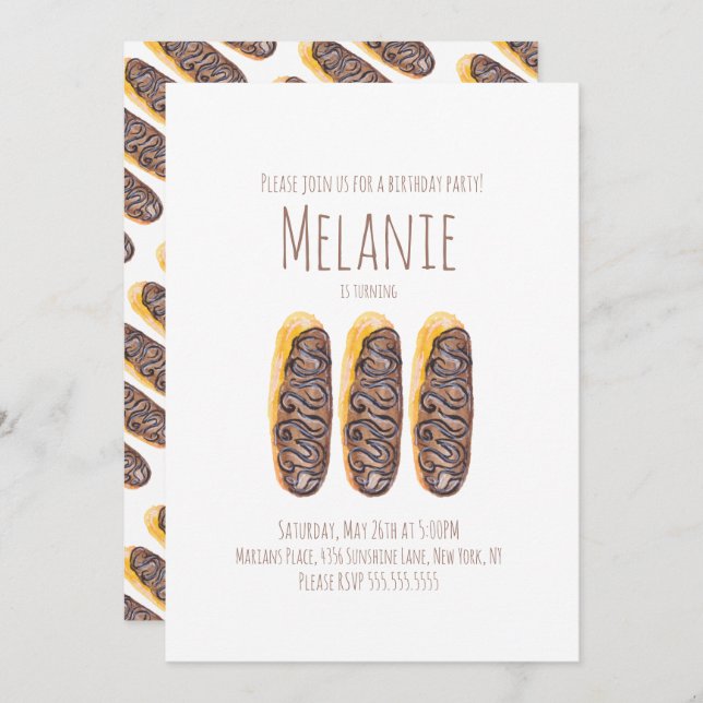 Invitation Aquarelle Donut Troisième anniversaire Sweet Eclai (Devant / Derrière)