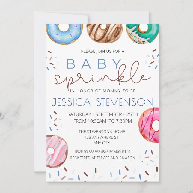 Invitation Aquarelle Donuts Baby Sprinkle Douche (Devant)