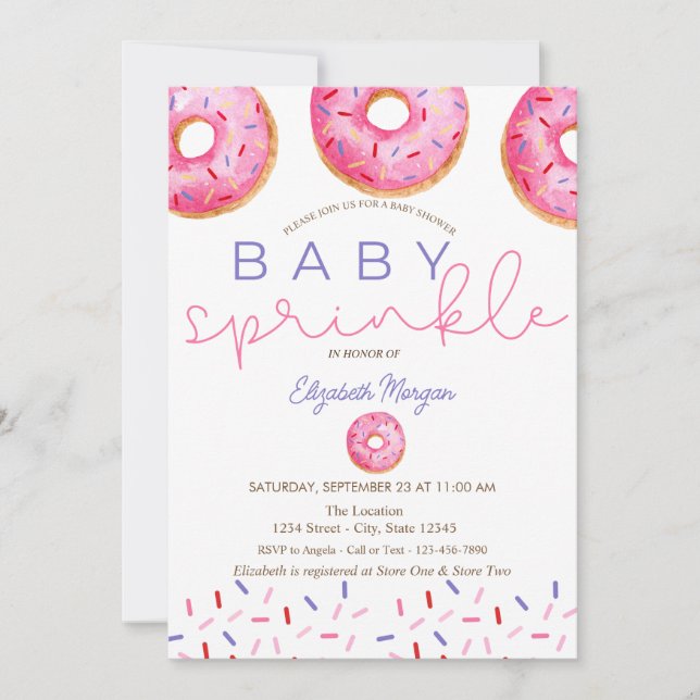 Invitation Aquarelle Donuts Bébé Sprinkle Girl Baby shower (Devant)
