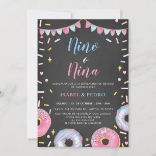 Invitation Aquarelle Donuts Black Spanish Gender Revela