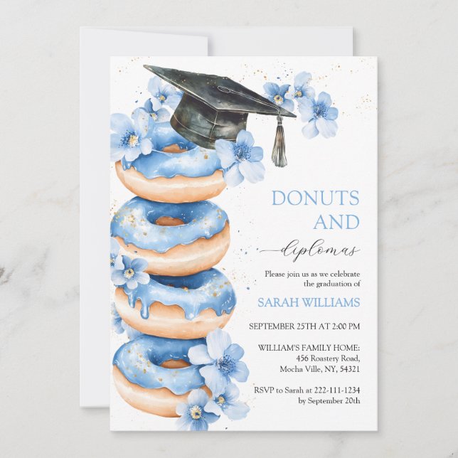 Invitation Aquarelle Donuts et Diplômes Fête de Remise de Dip (Devant)