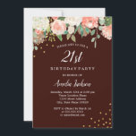 Invitation Aquarelle d'or de Bourgogne Floral 21e anniversair<br><div class="desc">Plus joli fleurs Invitations d'anniversaire dans le Little Bayleigh Store!</div>