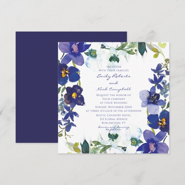 Invitation Aquarelle d'orchidée violette et blanche Mariage d (Devant / Derrière)
