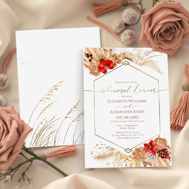 Invitation Aquarelle dorée Boho Dîner de répétition Mariage (Créateur téléchargé)