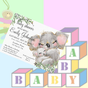 Invitation Aquarelle douce Baby shower Koala Unisex
